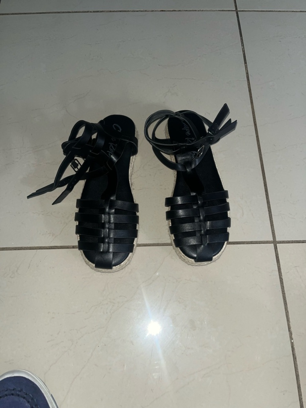 Women's Black Strappy Espadrille Sandals with Ankle Wrap
